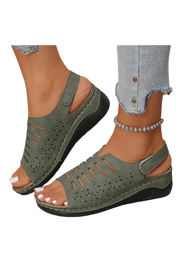 Women's Fisherman Sandals Retro Cutout Open Toe Gladiator Slingback Flat Walking Shoes Comfortable Slip on Orthopedic Shoes Green Size 7