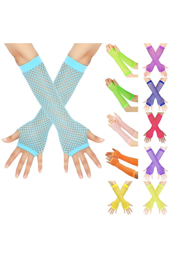 Women's Fishnet Gloves 80s Retro Costume Accessory Theme Party Sheer Stretchy Fit