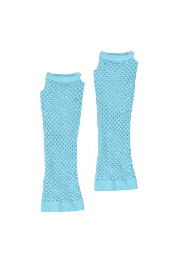 Women's Fishnet Gloves, 80s Retro Stretchable Long Mesh Gloves, Punk Fingerless Evening Gloves for Nightclub, Party, Costume Events and Theme Accessories, Elastic Nylon Gloves for Women Sky Blue