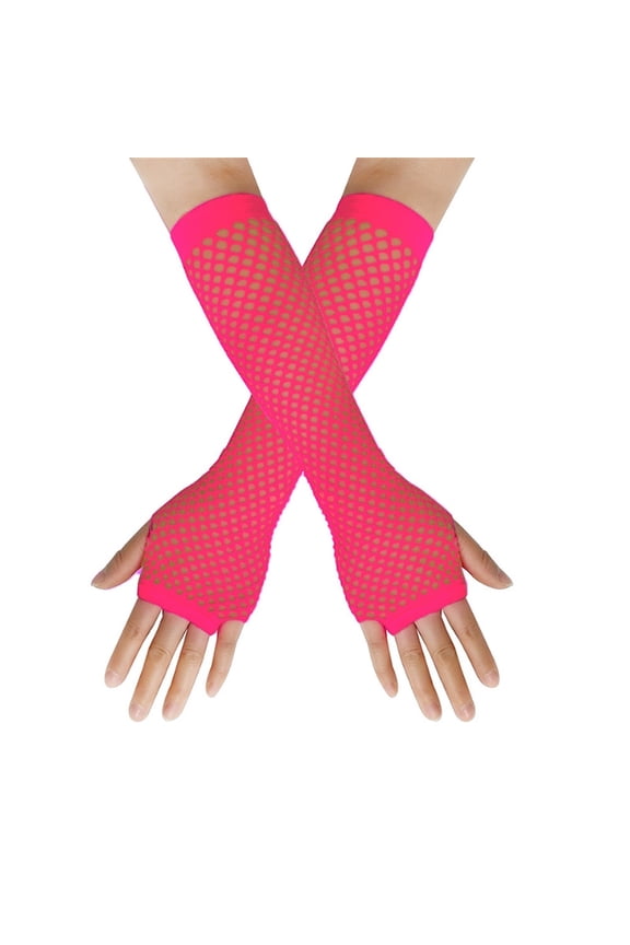 Women's Fishnet Gloves 80s Style Punk Fingerless Long Gloves, Stretchy Mesh Costume Gloves for Theme Parties, Retro Rock Nylon Gloves for Nightclub and Performance, Elasticated Evening Gloves