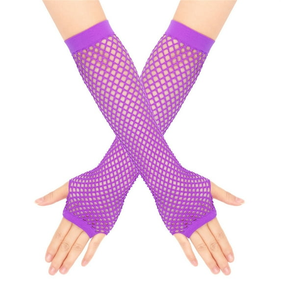Women's Fishnet Gloves Extra Long Stretchy Mesh Gloves, Punk Fingerless Gloves for Nightclub Party, 80s Theme Costume Accessories, Sexy Elastic Evening Gloves Purple