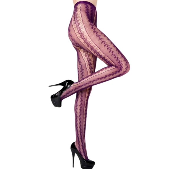 Women's Fishnet Pantyhose, Border Pattern/Purple, Plus Size, 1 Pair