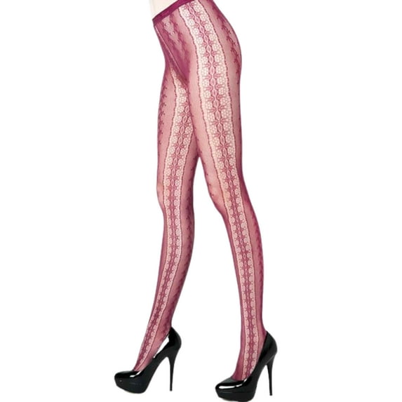 Women's Fishnet Pantyhose, Border Pattern/Wine Red, One Size, 1 Pair