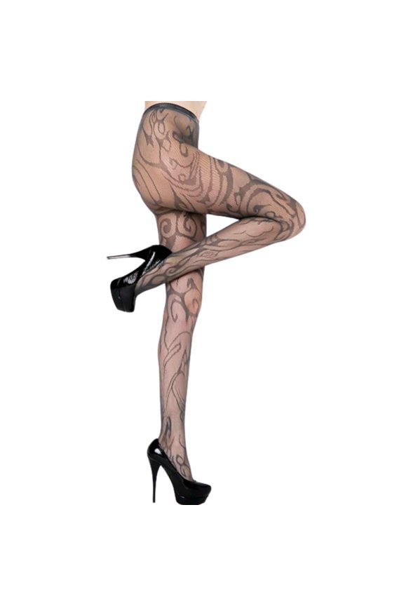 Women's Fishnet Pantyhose, Flames Design/Grey, Plus Size, 1 Pair