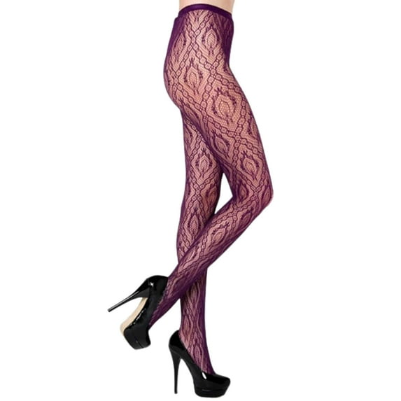 Yelete Women's Plus Illuminated Lights Diamond Link Chain Pantyhose, Purple, 1 Pair