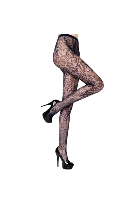 Women's Fishnet Pantyhose, Peacock Feathers/Navy, Plus Size, 1 Pair