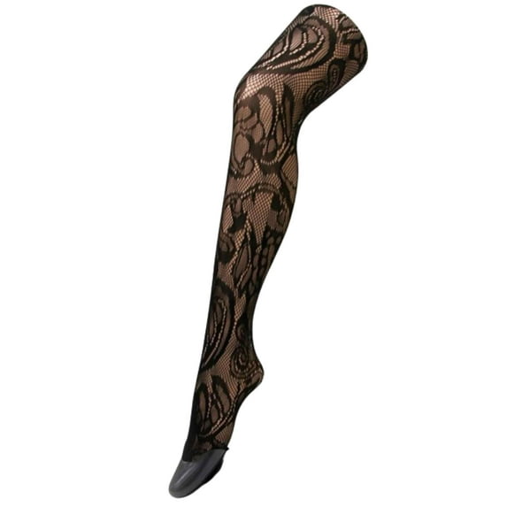 Women's Fishnet Pantyhose, Whimsical Winding Florals/Black, One Size, 1 Pair