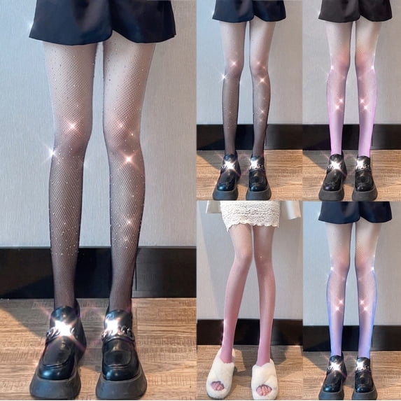 Women's Fishnet Stockings, Shiny Rhinestone Tights with Gradient Ombre Effect, Hot Sexy Sheer to Waist Pantyhose for Party, Cosplay, Daily Fashion-A