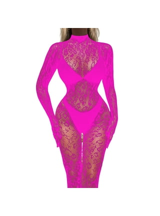 JWSVBF Fishnet Romper One Piece Bodysuit Long Sleeve Crew Neck Bodysuit  Shaper Jumpsuit for Women Tummy Control Valentines