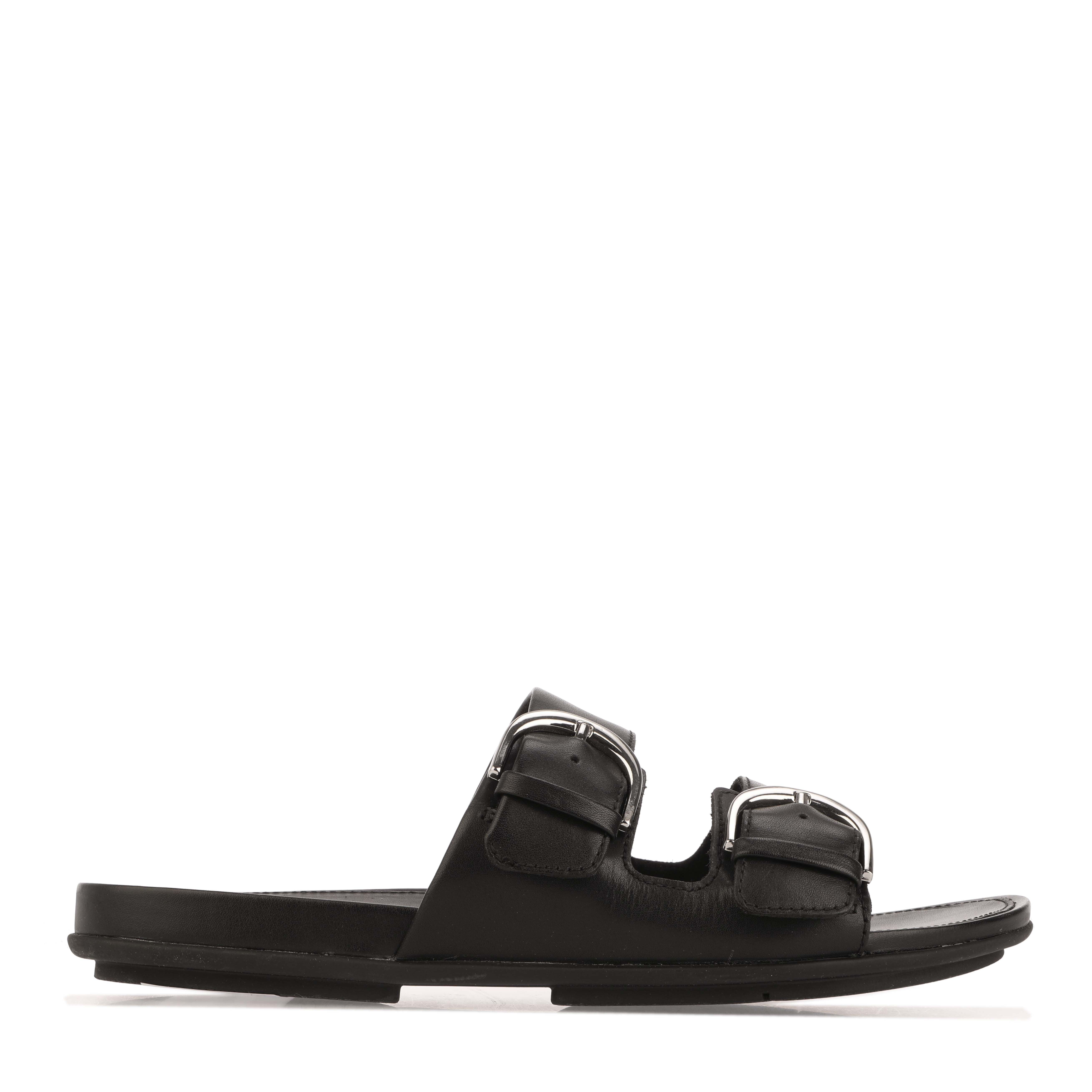 Women's Fit Flop Gracie Buckle Leather Slides Sandals in Black - Walmart.com