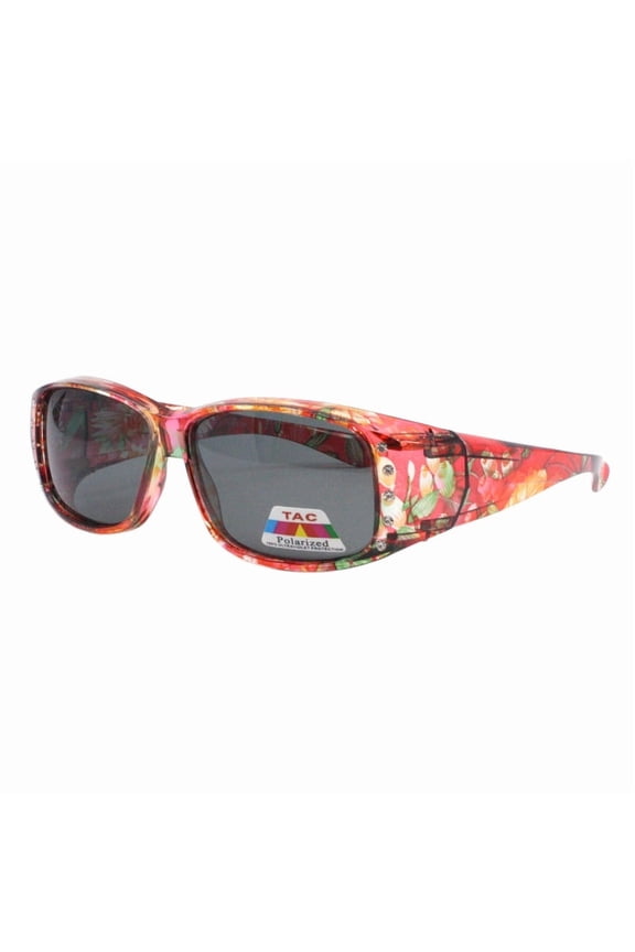 Women's Fit Over Glasses Polarized Lens Sunglasses Rhinestones Floral Orange