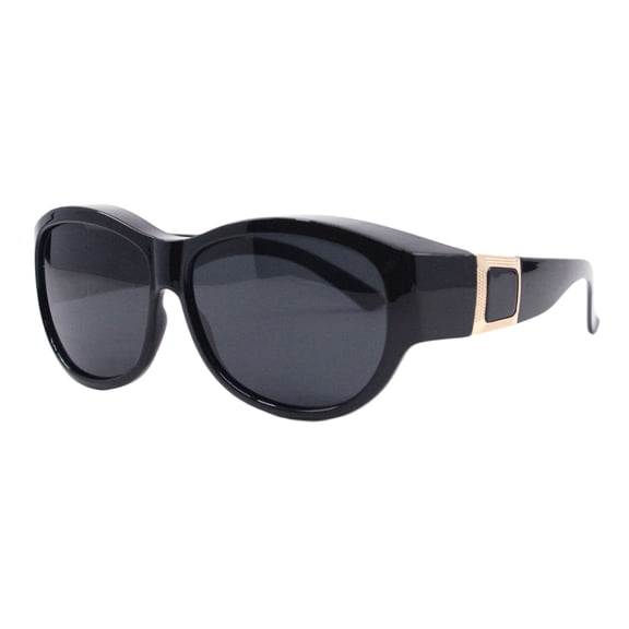 Women’s Fit-Over Sunglasses Polarized Lens UV400 Oversized Round Frame Black