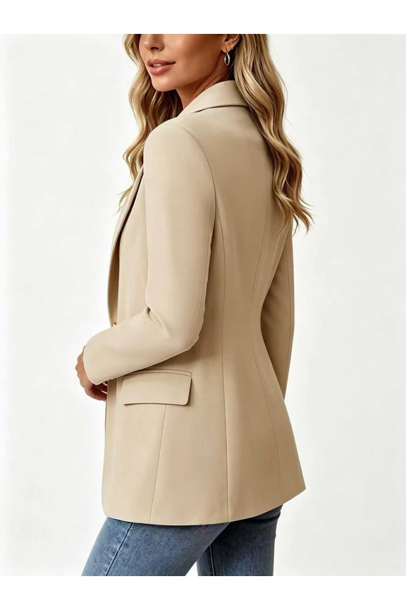 Women's Fitted Blazer, Long-Sleeve Lapel Single-Button Business Casual Commuting Formal Work Jacket with Front Pocket Design