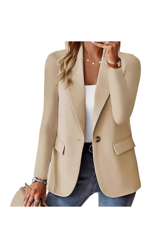 Women's Lapel Single-Button Blazer, Long-Sleeve Loose Fit with Pockets, Casual Suit Jacket Suitable for Workplace and Daily Wear