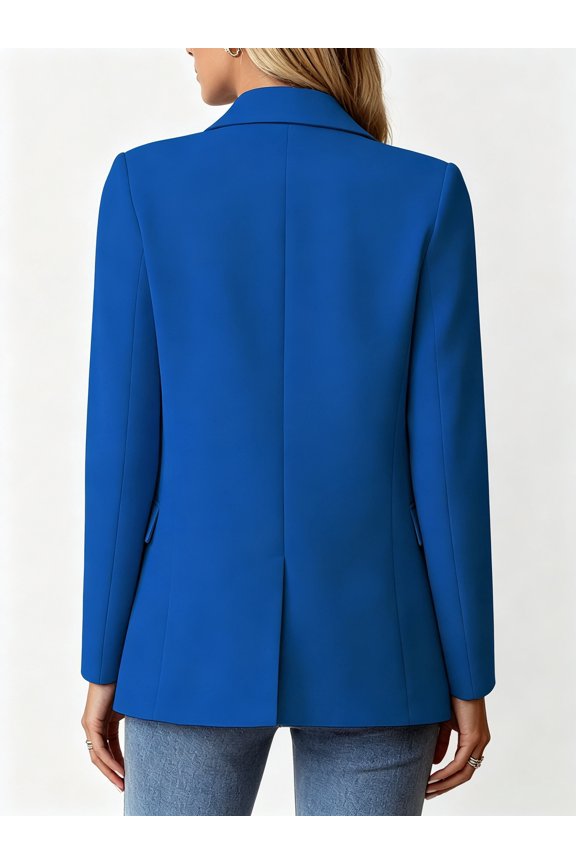 Women's Fitted Blazer, Long-Sleeve Lapel Single-Button Business Casual Commuting Formal Work Jacket with Front Pocket Design