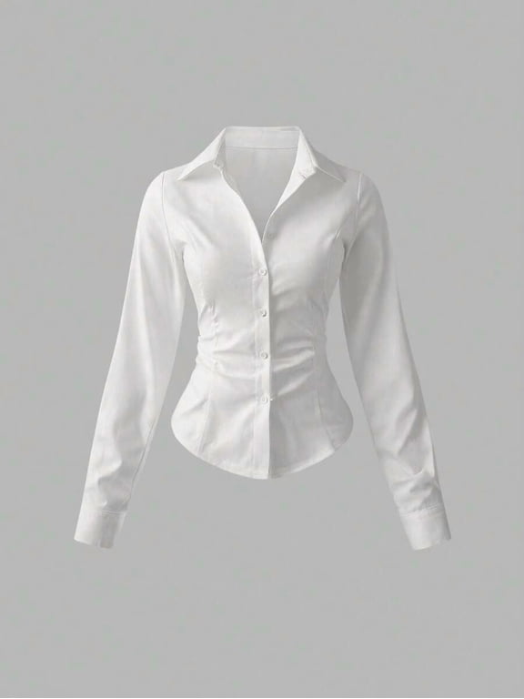 Women's Fitted Button Down Shirt Long Sleeve Collared Commuter Top for Office