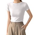 thumbnail image 1 of Women's Fitted Cotton T-Shirt - Structured Shoulder Slimming Short Sleeve Top | Yubnlvae | High Elasticity Screw Thread Cotton Regular Shoulder Round Neck (White | M), 1 of 9