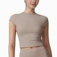 thumbnail image 1 of Women's Fitted Crop Active Tee Short Sleeve Round Neck Stretch Performance Fabric - Large, Beige, 1 of 7