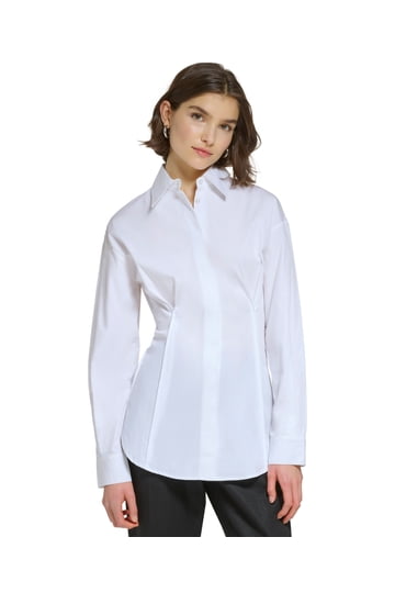calvin klein white dress shirt womens Calvin Klein Womens White Dress Shirt Black Trim Size Large Professional