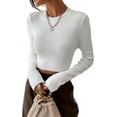 thumbnail image 1 of Women's Fitted Ribbed Crewneck Long Sleeve Crop Tops Tee Shirts, 1 of 4