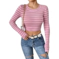 thumbnail image 1 of Women's Fitted Ribbed Crewneck Long Sleeve Crop Tops Tee Shirts, 1 of 4