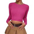 thumbnail image 1 of Women's Fitted Ribbed Crewneck Long Sleeve Crop Tops Tee Shirts, 1 of 4