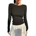 thumbnail image 1 of Women's Fitted Ribbed Crewneck Long Sleeve Crop Tops Tee Shirts, 1 of 4