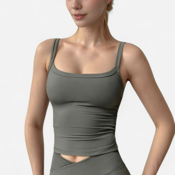 Women's Fitted Stretch Camisole Tank Top with Square Neckline and Thin Shoulder Straps - X Large, Gray