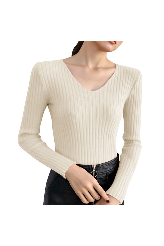 Women's Fitted Stretch Pullover Sweater Long Sleeve Solid Color Ribbed Knit Bodycon Top Soft Warm Slim Fit Casual Crewneck Fall Winter Basic Layering