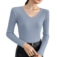 thumbnail image 1 of Women's Fitted Stretch Pullover Sweater Long Sleeve Solid Color Ribbed Knit Bodycon Top Soft Warm Slim Fit Casual Crewneck Fall Winter Basic Layering, 1 of 7