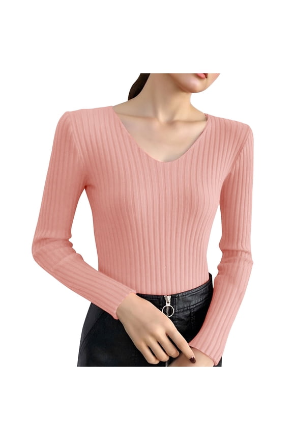 Women's Fitted Stretch Pullover Sweater Long Sleeve Solid Color Ribbed Knit Bodycon Top Soft Warm Slim Fit Casual Crewneck Fall Winter Basic Layering
