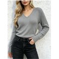thumbnail image 1 of Women’s Fitted V-Neck Ribbed Knit Sweater, Long Sleeve Pullover Top, Sizes S-XL, 1 of 7