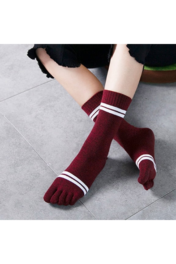 Women's Five Finger Toe Socks Warmer Thick Cotton Split Toe Socks for Sports and Outdoor Activities Wine Red