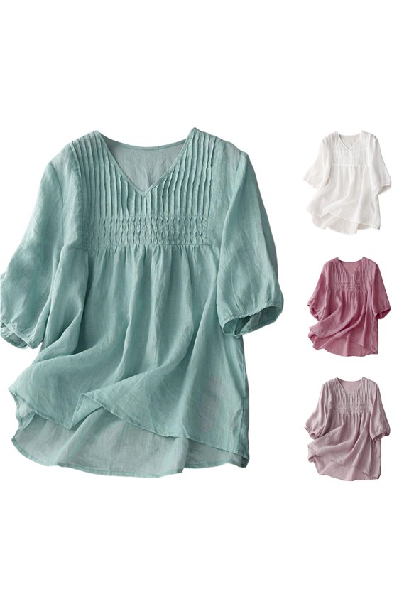 Women's Five Point Sleeve Embroidery Loose Literary Top Long Sleeve Crew Neck Top/Shirt Super Tight Sleeve Women Shirts Fall Womens Short Sleeve T Long Sleeve Shirt Women Button Button down