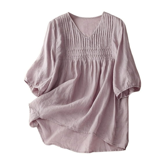 Women's Five Point Sleeve Embroidery Loose Literary Vintage Cotton Top Long Sleeve Crew Neck Top/Shirt