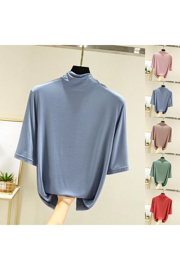 Women's Five Quarter Sleeve High Neck Undershirt Top, Long Sleeve Base Layer Thermal Shirt, Warm Loose Fit Tunic for Winter Layering Cold Weather | CSEONE,Green L