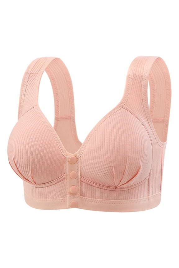 Women's Fixed Cup Front Opening Underwear - Large Size Steel-Free Thin Vest Bra, Full Coverage for Leisure/Office/Daily Wear, Hand Wash Recommended