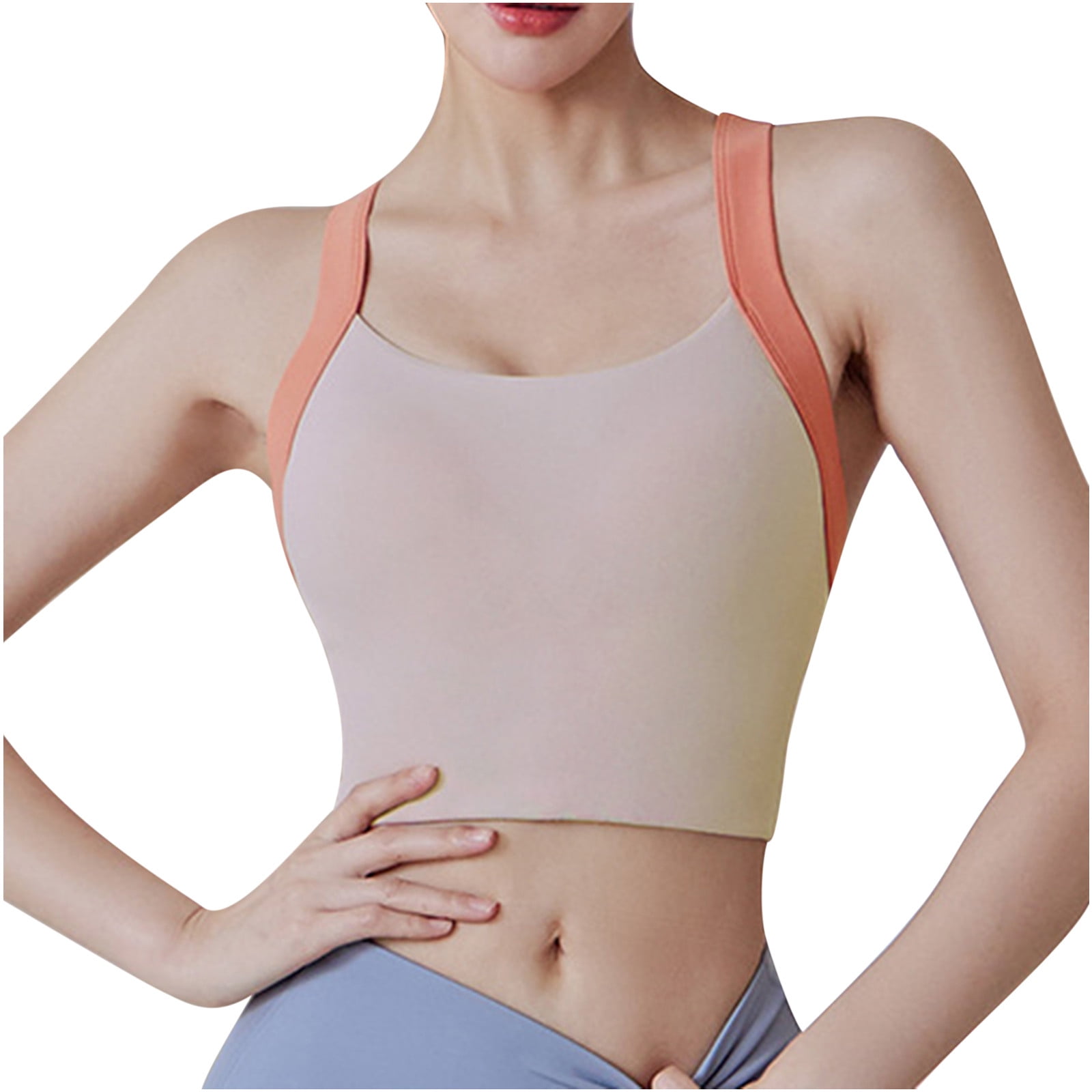 Women's Fixed Shoulder Yoga Bras Seamless No-Underwire Stretch Padded  Support Longline Workout Tank Top Cross Back Fitness Running Sports Bras 