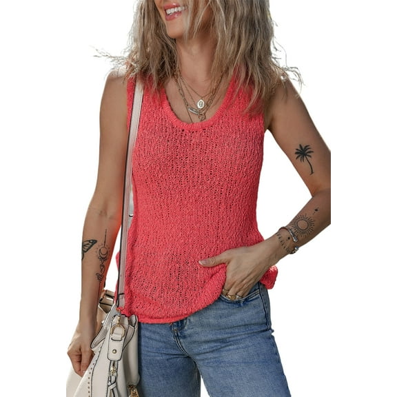 Women's Flamingo Textured Knit U Neck Slim Fit Sweater Vest - Casual & Stylish - [ZhiHiMeRi] | (US 12-14)L