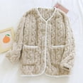 thumbnail image 1 of Women's Flannel Bed Jacket Fuzzy Fleece Pajama Tops Warm Winter Sleepwear Button up Loungewear with Pockets New Beige XL, 1 of 3