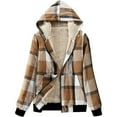 thumbnail image 1 of Women's Flannel Casual Plaid Jacket Full Zip up Fleece Lined Hoodie Coat Fall Winter Warm Outerwear with Pockets Style B-2 New Women's Oversized Casual Jackets Khaki 3XL, 1 of 5