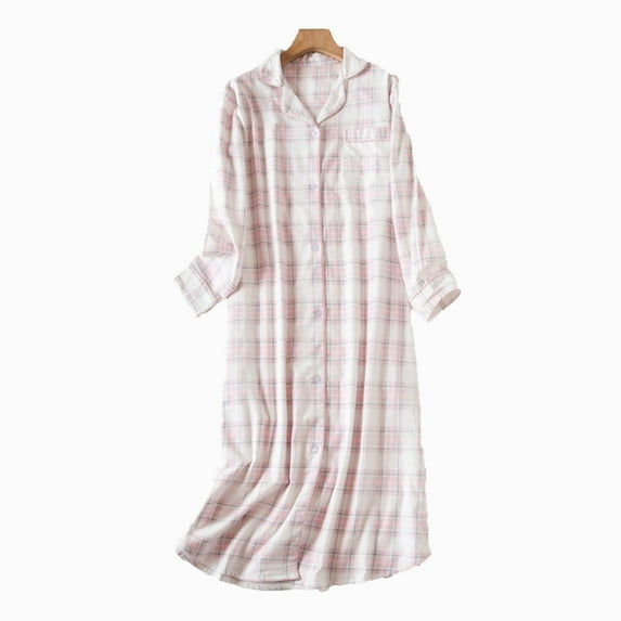 Women's Flannel Cotton Nightgown Button Down Nightshirt Long Sleeve Sleep Shirt Color: White Size: M