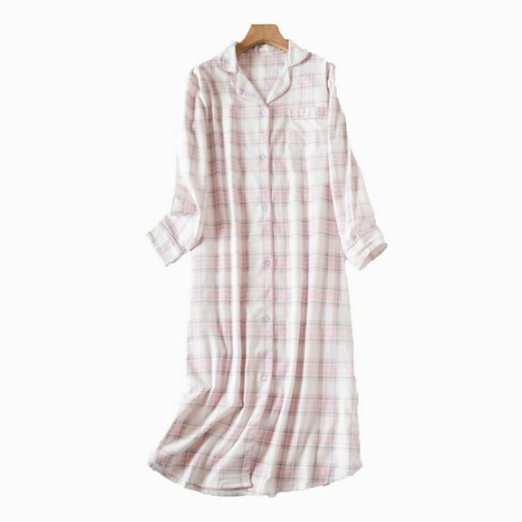 Women's Flannel Cotton Nightgown Button Down Nightshirt Long Sleeve Sleep Shirt Color: White Size: XL