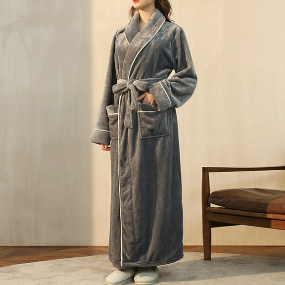 Women's Flannel Couple Sleepwear Bathrobe Warm Winter Thermal Long Nightgown Casual Fleece Homewear Nightwear New Long Nightgowns for Women Dark Gray 3XL