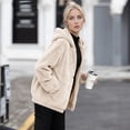 thumbnail image 1 of Women's Flannel Fleece Zip Up Hoodie - Cozy Oversized Fuzzy Jacket with Hood & Front Pockets-Beige, 1 of 9
