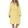 thumbnail image 1 of Women's Flannel Heart Print Hooded Bathrobe,Plush Belted Long Robe with Cozy Fleece Fabric for Autumn Winter Season, Cold Weather Comfort, Home Spa,Self-Care Moments and Sweet Cute Loungewear Yellow, 1 of 6