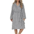 thumbnail image 1 of Women's Flannel Heart Print Hooded Bathrobe,Plush Belted Long Robe with Cozy Fleece Fabric for Autumn Winter Season, Cold Weather Comfort, Home Spa,Self-Care Moments and Sweet Cute Loungewear Grey L, 1 of 6