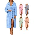 thumbnail image 1 of Women's Flannel Hooded Bathrobe Solid Color Waist-Tie Fleece Robe with Pockets for Fall & Winter, 1 of 8