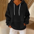thumbnail image 1 of Women's Flannel Hooded Sweatshirt, Drop Shoulder Oversized Pullover, Soft Brushed Fleece Hoodie, Casual Loose Fit Sweater, Solid Color Lounge Hoodie for Women Black M, 1 of 7