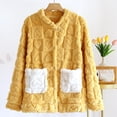 thumbnail image 1 of Women's Flannel Jacket Fuzzy Fleece Pajama Tops Soft Warm Winter Sleepwear Button up Loungewear with Pockets New Women's Long Sleeve Thermal Pullover Tops Yellow L, 1 of 7